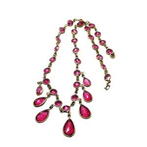 Vintage Pink Riviere Art Deco Teardrop Glass & Round Stones Necklace (A1497)